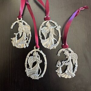 4pc. Longaberger Angel Pewter Christmas Ornaments Set